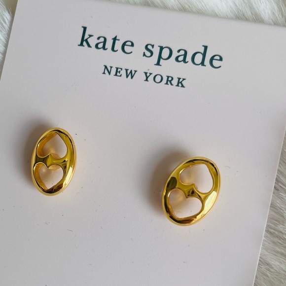 KATE SPADE NWT Gold Duo Heart Link Stud Earrings NWT - Picture 6 of 10